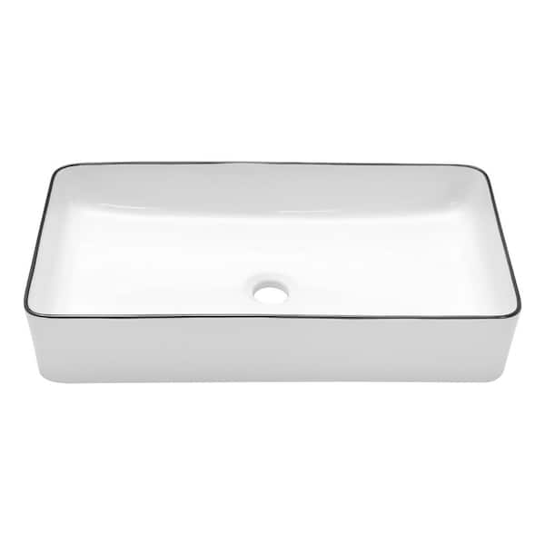 24 in. Vessel Rectangular Bathroom Sink in White Ceramic