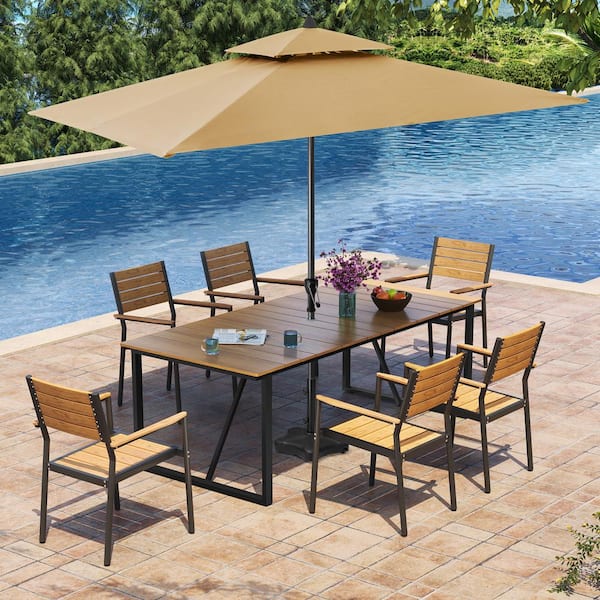 Wood outdoor dining table with umbrella hole hotsell