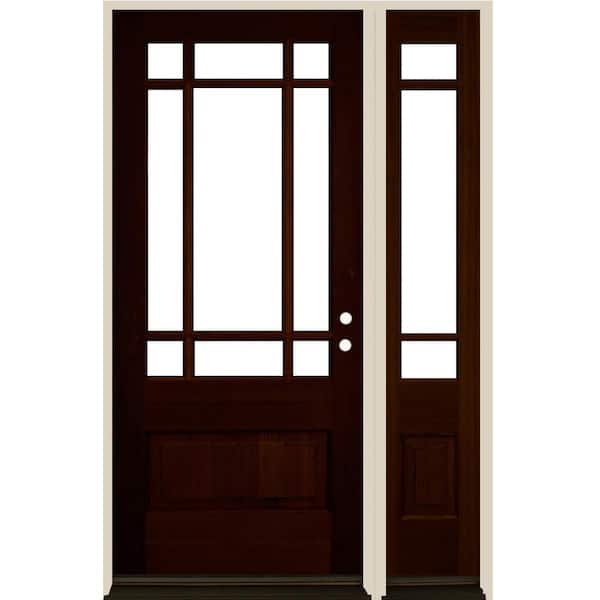 Krosswood Doors 36 in. x 80 in. 3/4 Prairie-Lite Red Mahogany Stain Left Hand Hemlock Wood Prehung Front Door Right Sidelite