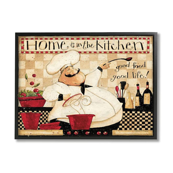 Stupell Industries "Home is the Kitchen Phrase Charming Vintage Chef" by Dan DiPaolo Framed Drink Wall Art Print 11 in. x 14 in.