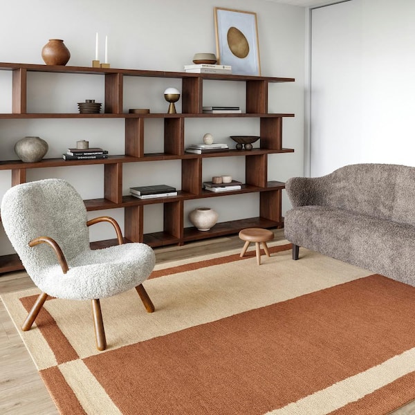 Gino Two-Tone Bordered Wool Rust 10 ft. x 14 ft. Area Rug