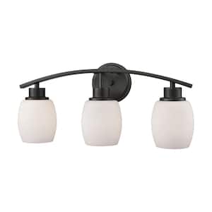 Casual Mission 3-Light Oil Rubbed Bronze with White Lined Glass Bath Light