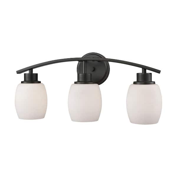 Thomas Lighting Casual Mission 3-Light Oil Rubbed Bronze with White Lined Glass Bath Light