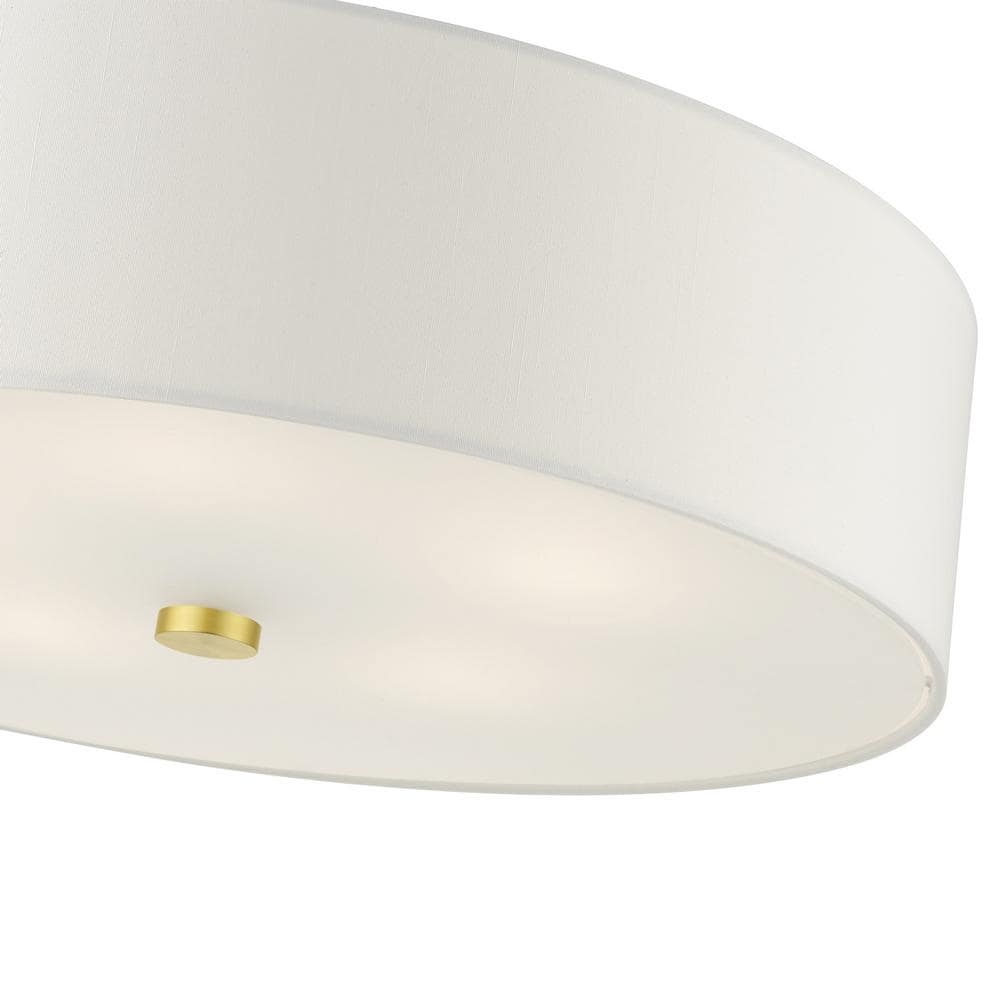 Satin Brass 5-Light Semi-Flush Drum Ceiling Fixture with Off-White Shade