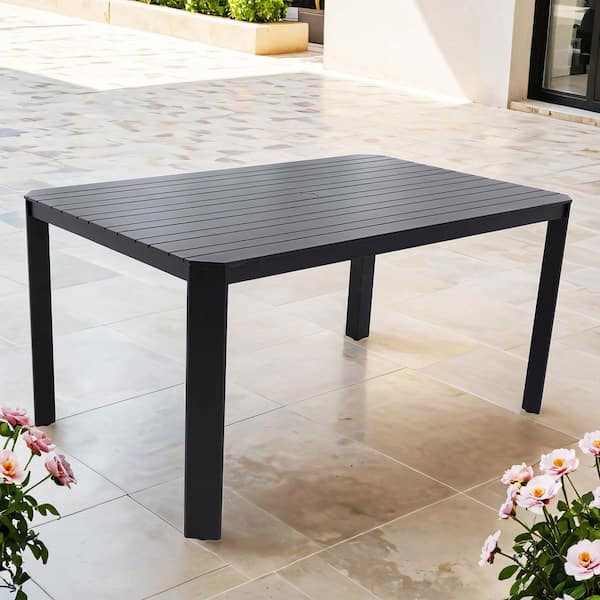 Bourbon Brown Aluminum Rectangle Outdoor Dining Table With Umbrella Hole