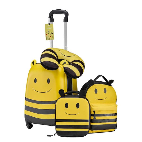 Bee Kids Carry-On Luggage Set 5-Piece 18 in. Hardside Rolling Suitcase w/ Backpack & Pillow Airline Approved 2025 update