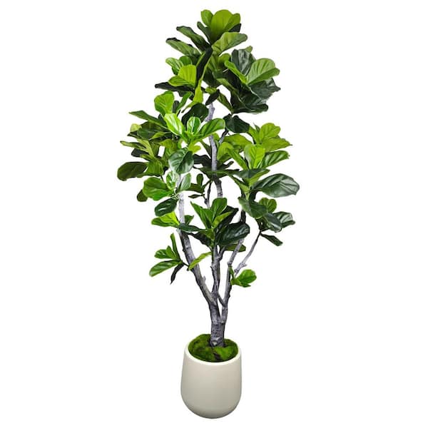 6.5 ft. Artificial Fiddle Leaf Tree in White Decor Pot, Faux Green Plant Indoor Home Decorative Planter
