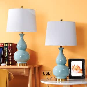 Sacramento 26 .75 in. Blue Table Lamp Set with USB (Set of 2)