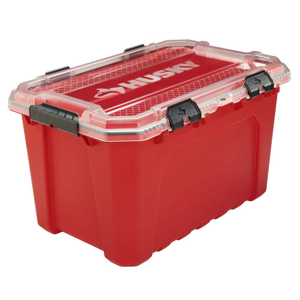 Husky 20-Gal. Professional Duty Waterproof Storage Container with Hinged  Lid in Red 246842 - The Home Depot