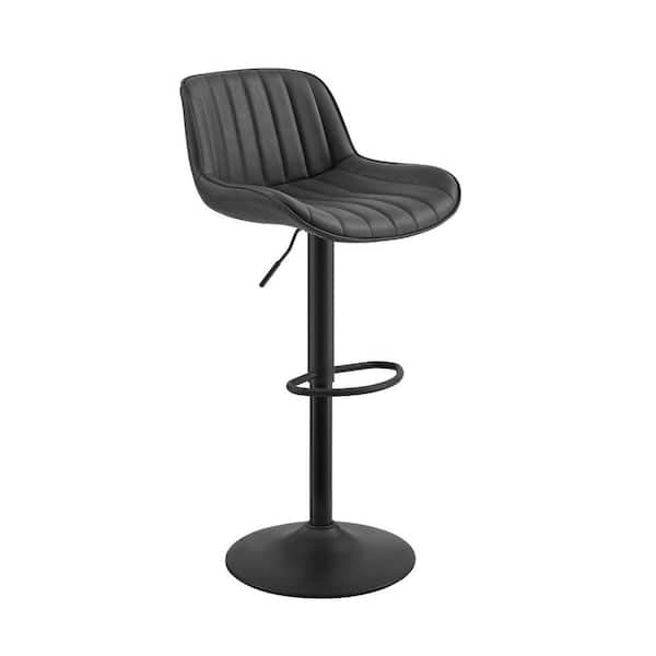 HomeRoots 31.49 in. Black Low Back Metal Adjustable Height Bar Chair with Faux leather Seat Set of 2