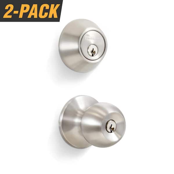 Stainless Steel Entry Door Knob Combo Lock Set - Double Cylinder