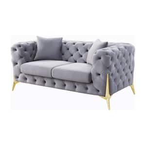 Jelanea 66 in. Gray Velvet and Gold Loveseat with 2 Pillows