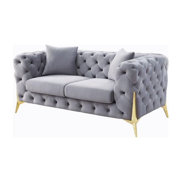 Acme Furniture Jelanea 66 in. Gray Velvet and Gold Loveseat with 2 ...