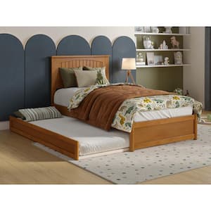 Malta Light Toffee Natural Bronze Solid Wood Frame Twin Platform Bed Panel Footboard and Twin Trundle