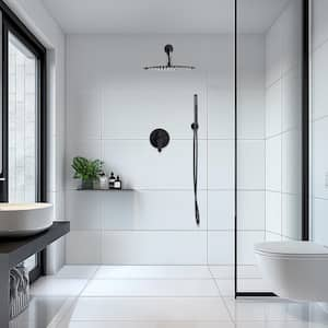 Rainfall 1-Spray Round 12 in. Shower System with Hand Shower in Black (Valve Included)