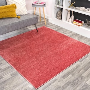 Haze Solid Low-Pile Red 5 ft. Square Area Rug