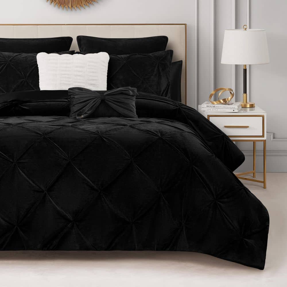 JUICY COUTURE Kiss Pleat Micromink 5-Piece Black Solid Color Microfiber ...