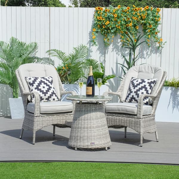 moda furnishings 3-Piece Wicker Patio Conversation Set with Beige Cushions