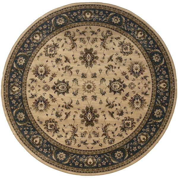 Alyssa Ivory/Blue 6 ft. x 6 ft. Round Traditional Area Rug