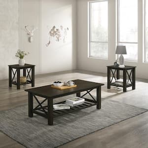 New Classic Furniture Vesta 3-piece 47 in. Cream and Brown Rectangle Wood Top Coffee Table and End Tables Set