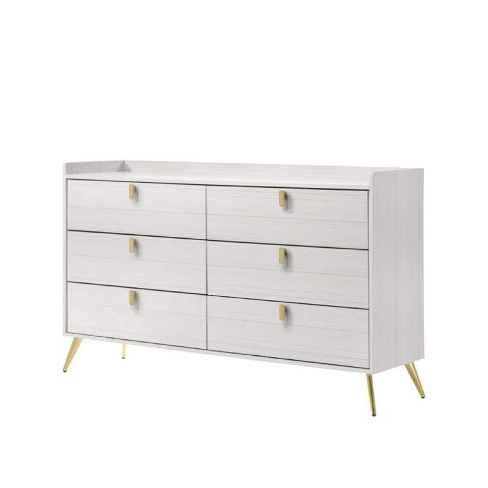 Benjara 16 in. White and Gold 6Drawer Wooden Dresser Without Mirror