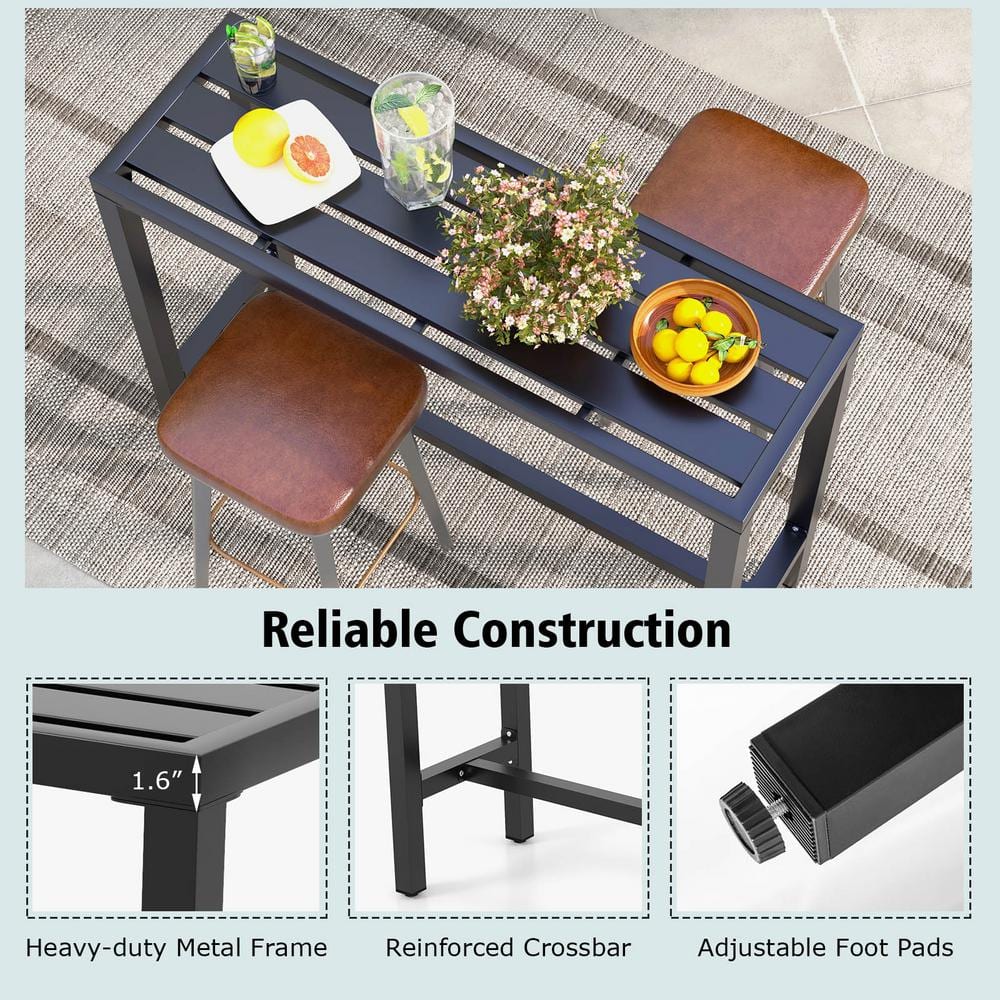 48" Black Metal Outdoor Bar Table with Footrest