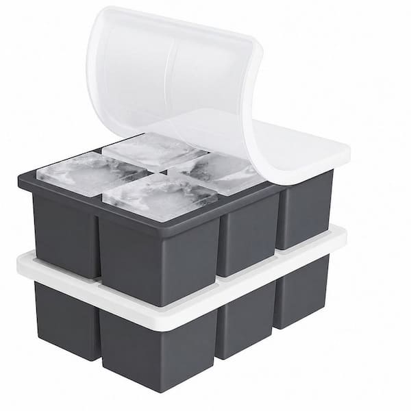 Large Silicone Ice Cube Trays with Lids, 2-Pack, 2 in. Square Cube Molds for Whiskey Cocktails