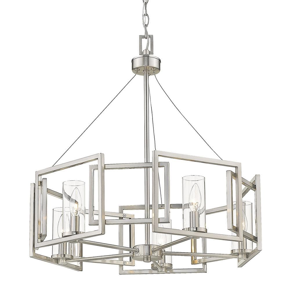 Marco Geometric 5-Light Chandelier in Pewter with Clear Glass
