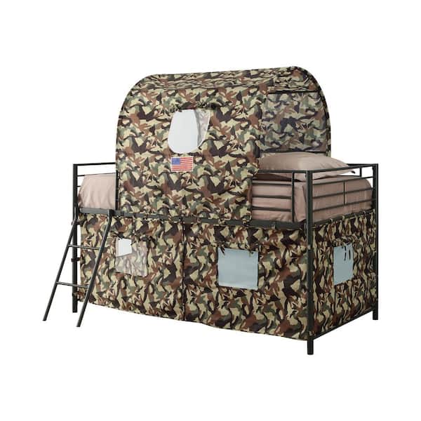 Coaster Camouflage Tent Army Green Loft Bed with Ladder