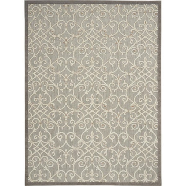 Gray, Ivory 10 ft. x 13 ft. Woven Polypropylene Indoor/Outdoor Area Rug