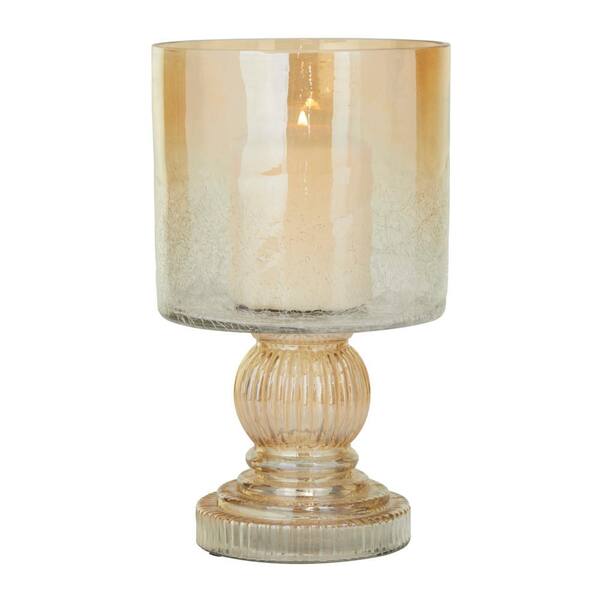 Litton Lane Brown Glass Handmade Turned Style Pillar Hurricane Lamp ...