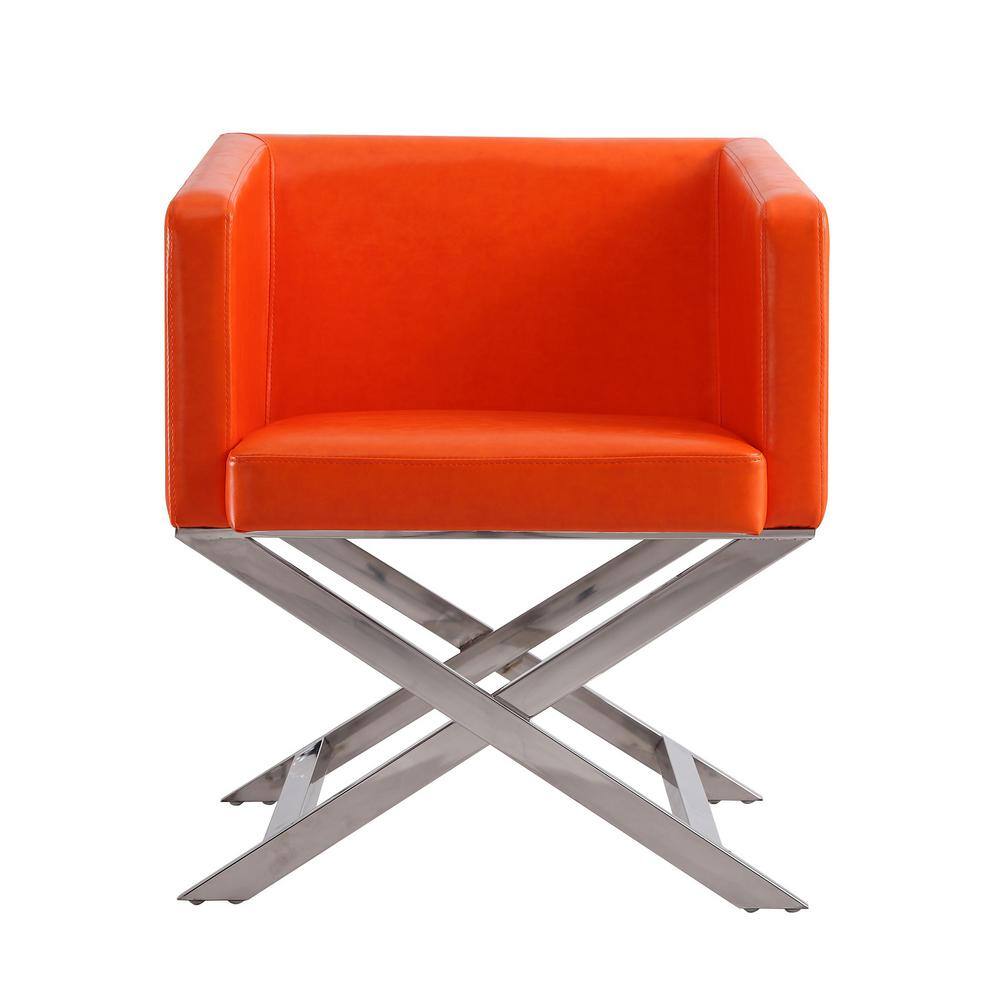 Hollywood Chrome Orange Faux Leather Director's Accent Chair