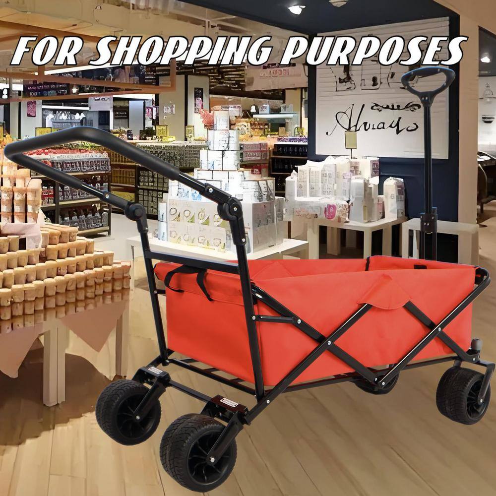 Red Steel Frame Collapsible Outdoor Utility Wagon