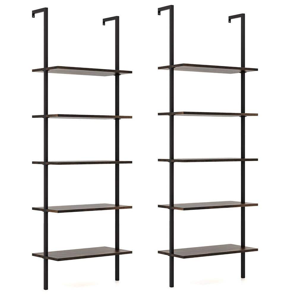Gymax 2Piece 5 Tier Ladder Shelf 71 in. WallMounted Bookshelf Display