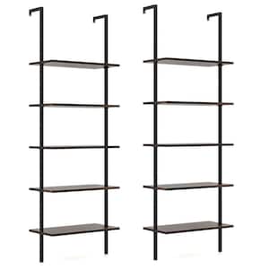2-Piece 5 Tier Ladder Shelf 71 in. Wall-Mounted Bookshelf Display Storage Organizer