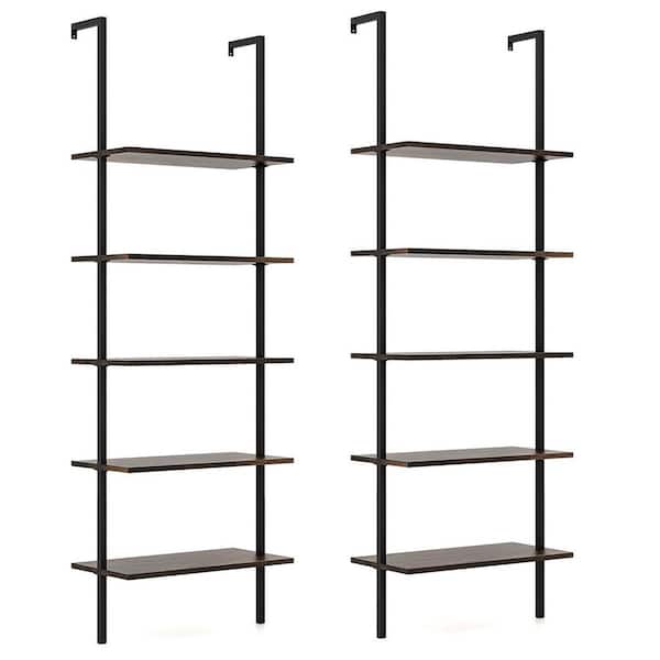Gymax 2-Piece 5 Tier Ladder Shelf 71 in. Wall-Mounted Bookshelf Display Storage Organizer
