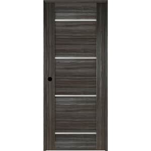 Nika 28 in. x 80 in. Right-Hand 4-Lite Frosted Glass Solid Core Gray Oak Finished Composite Single Prehung Interior Door