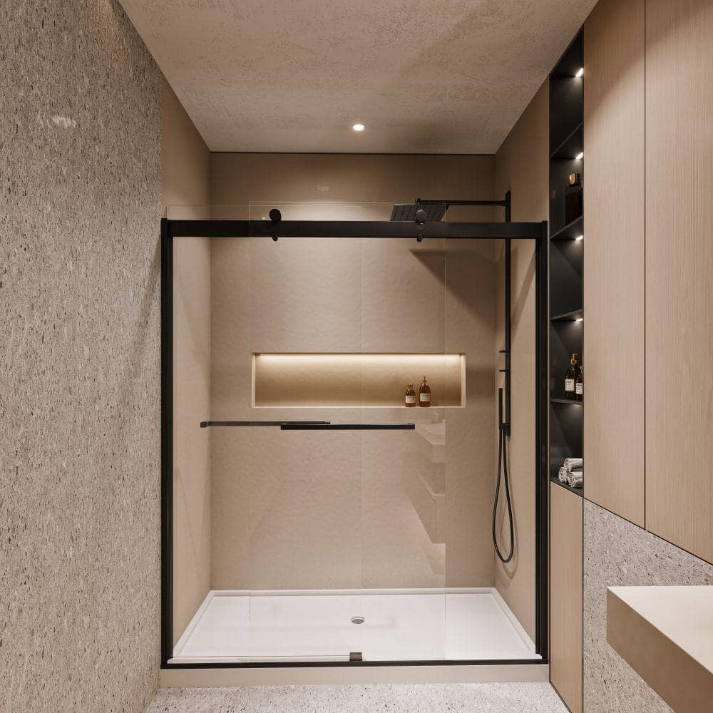 Moray 60 in. W x 74 in. H Double Sliding Frameless Shower Door in Matte Black Finish with Clear Glass price history on PriceWatchPro