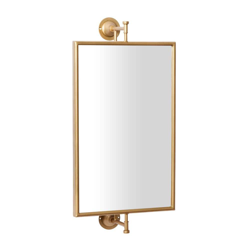 Rustic Gold & Wood Rectangular Wall Mirror 14" x 28"