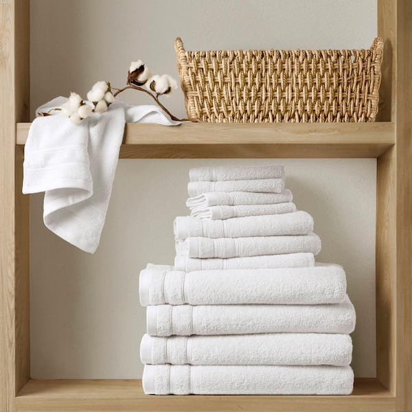 400GSM Essential Bundle 12-Piece White Cotton Bath Towel Set