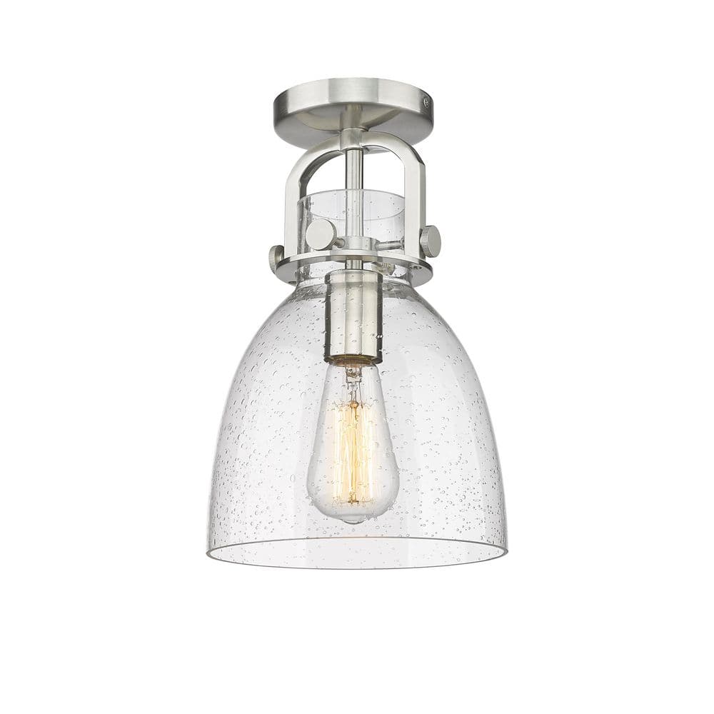 Newton Bell 8 in. 1-Light Satin Nickel Industrial Flush Mount with Seeded Glass Shade price history on PriceWatchPro