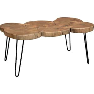 Custom Series 39 in. Natural and Black Rectangle Wood Coffee Table with Live Edge Wood Top and Metal Legs