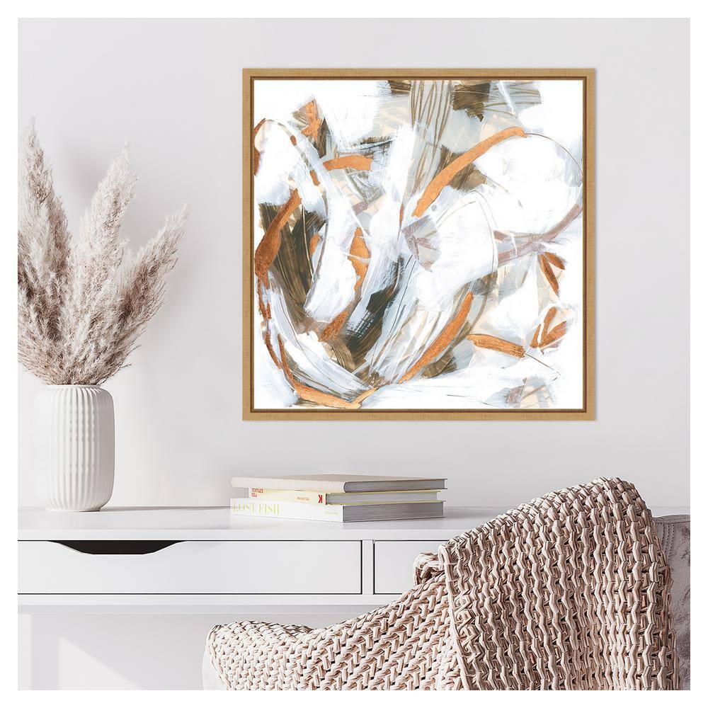 22"x22" Abstract Beige and White Canvas Wall Art with Gold Highlights
