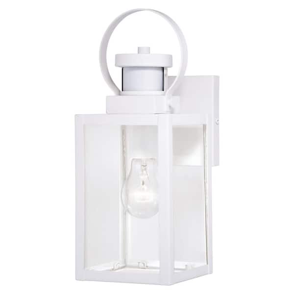 Medinah White Motion Sensor Dusk to Dawn Outdoor Wall Light Clear Glass
