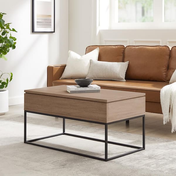 Welwick Designs 40 in. Smoked Oak Rectangle Wood Coffee Table with Lift Top