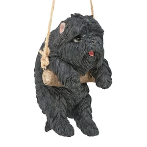 8 in. H Black Poodle Puppy on a Perch Hanging Dog Sculpture