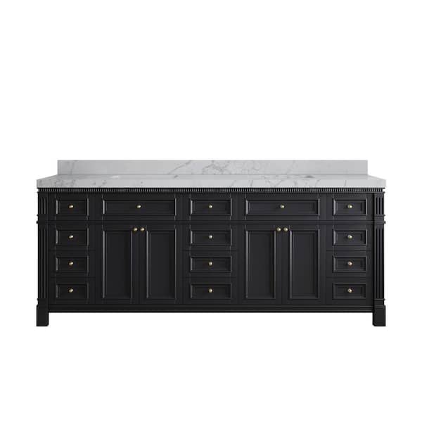 Willow Collections Paris 84 in. W x 22 in. D x 36 in. H Double Sink Bath Vanity in Black with 2 in. Venatino qt. Top