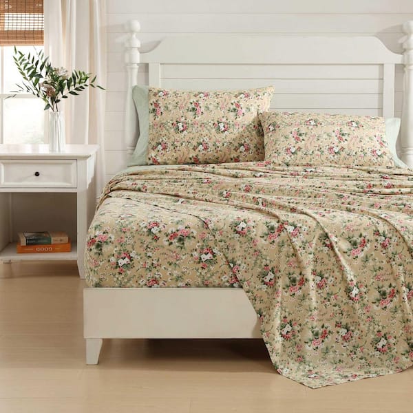 Serene Dream 4-Piece Camel/Green/Pink Cotton Full Sheet Set