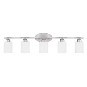 37 in. W x 9 in. H x 8 in. E 5-Light Soft White Glass Vanity in Brushed Nickel