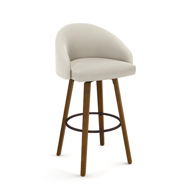 Amisco Foglia 26 in. Swivel Counter Stool - Cream Boucle Polyester / Light Brown Wood